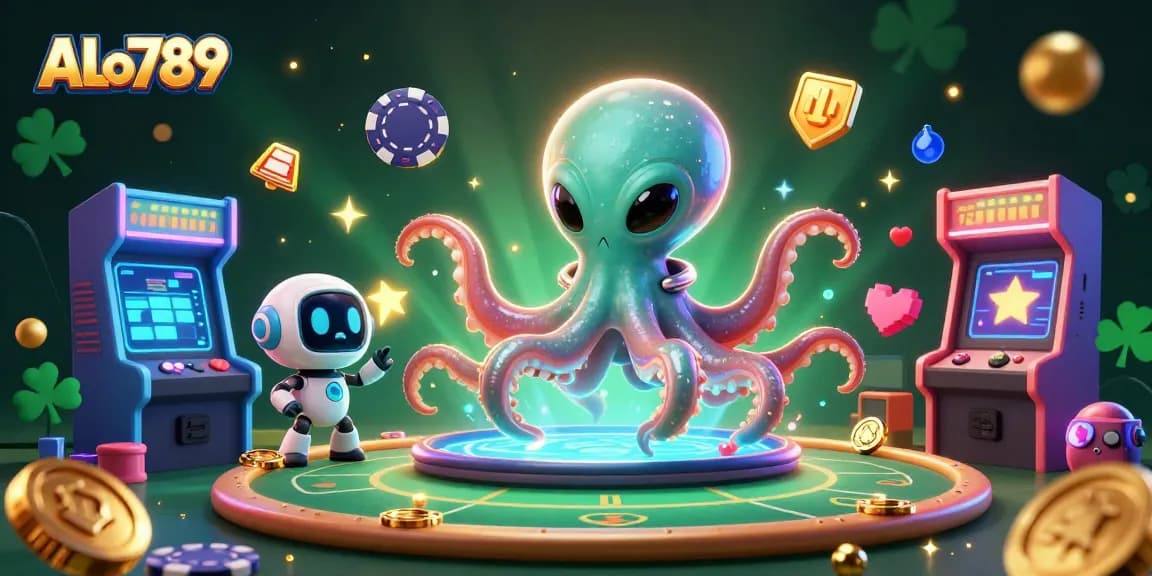 Engage in thrilling poker action with ALo789 featuring an alien octopus and floating chips.