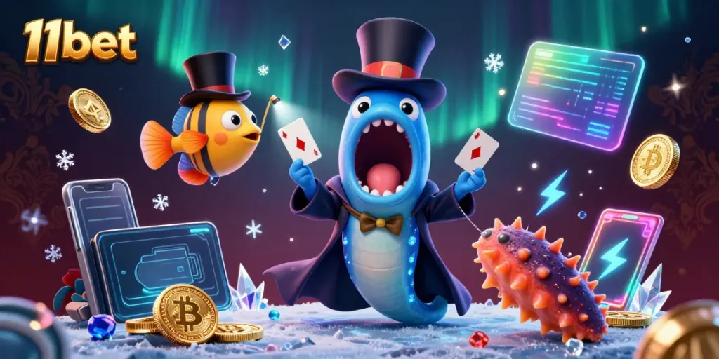 Experience thrilling gambling action with 11bet in a vibrant underwater casino scene.